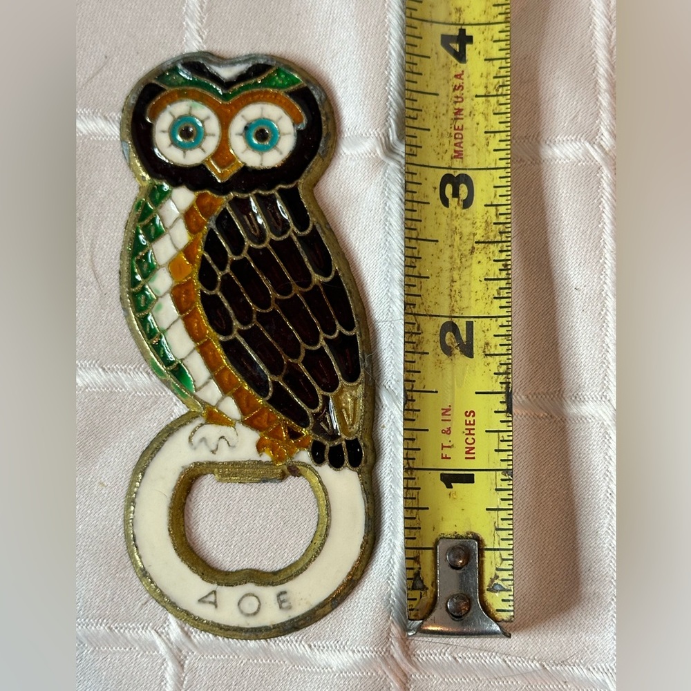 Vintage Greek Enamel Owl On Solid Brass Bottle Opener - Picture 6 of 6